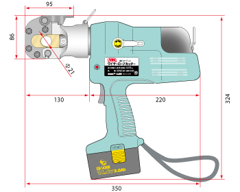 size diagram of cordless wire rope cutter 2
